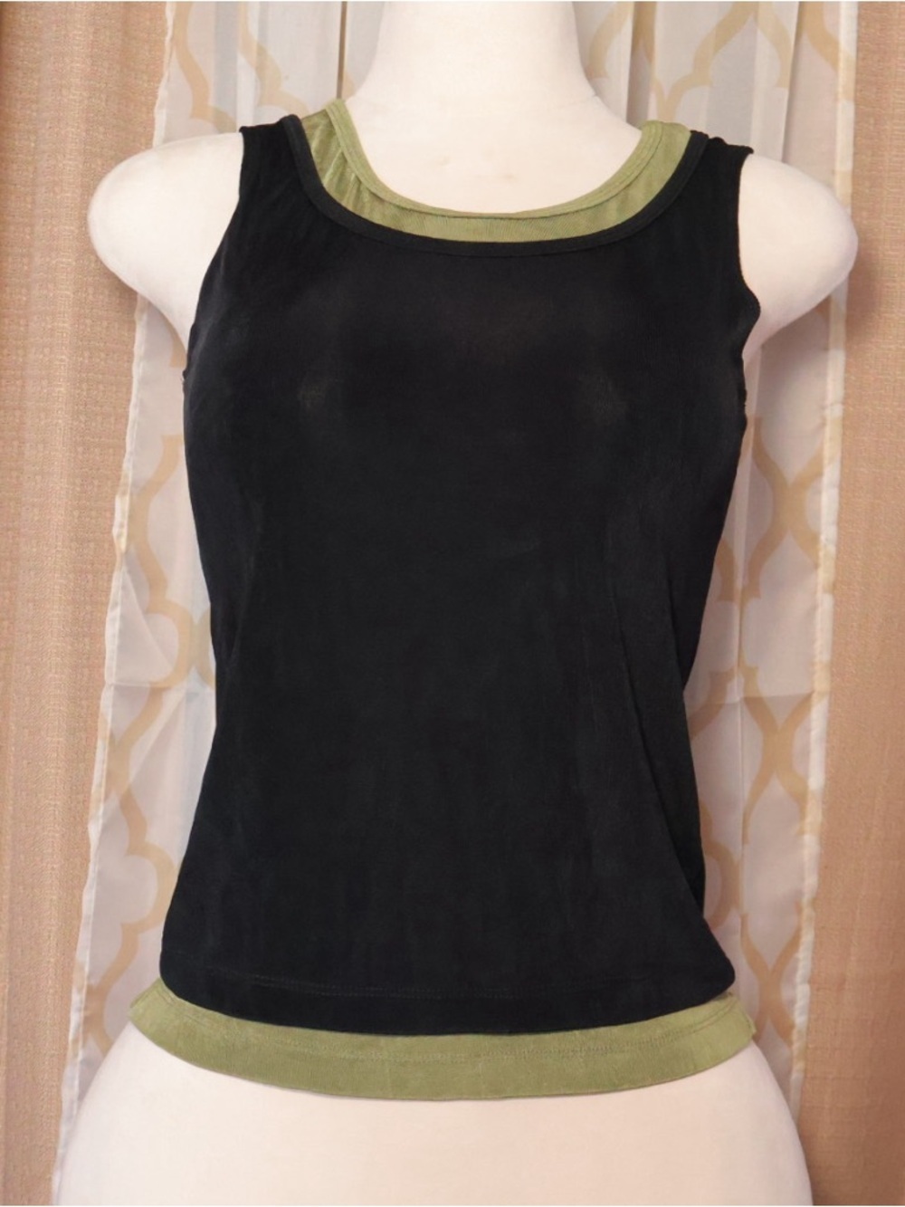 Chico's Black Tank Top with Olive Trim